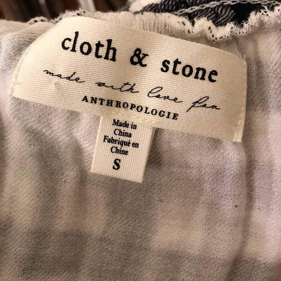 Anthropologie Cloth and Stone Gingham Plaid Black White Peasant Blouse Top Small - Picture 9 of 9